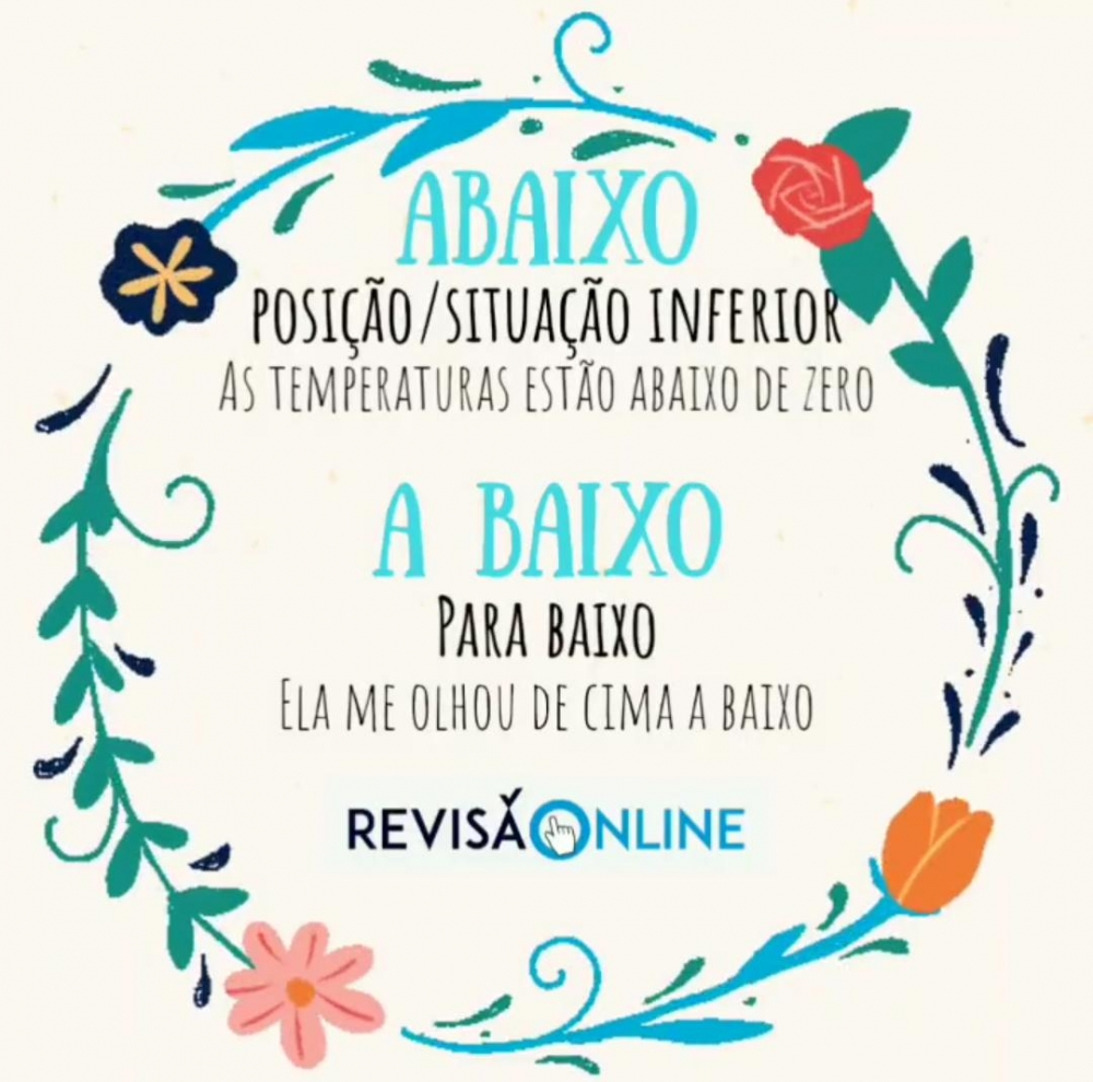 Abaixo: posição/situação inferior= As temperaturas estão ABAIXO de zero
A baixo: para baixo= Ela me olhou de cima A BAIXO

