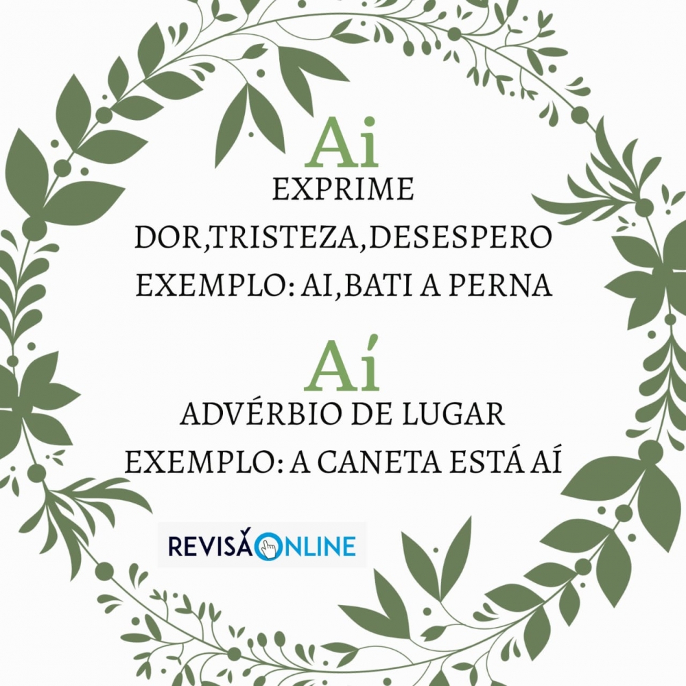 Ai: exprime dor, tristeza, desespero. Exemplo: AI, bati a perna
Aí: advérbio de lugar. Exemplo: A caneta está AÍ.

